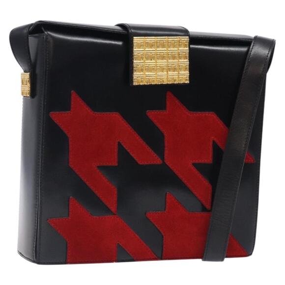 CELINE Arc De Triomphe Shoulder Bag Leather Black Red Gold